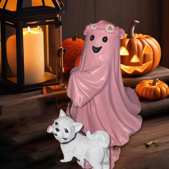 Ghost Walking Dog Statue Halloween Ghost And Dog Figurine Resin