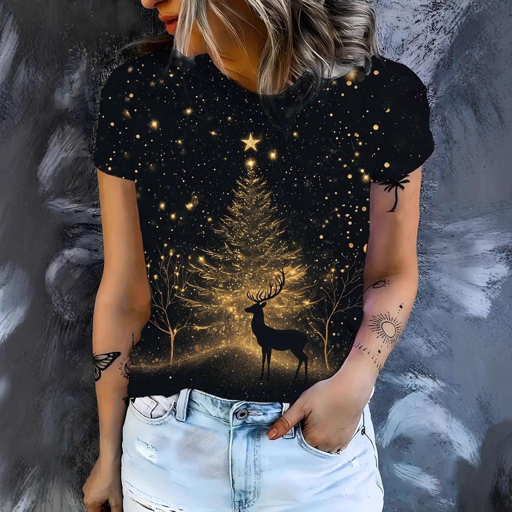 Stylish Simple Animal Short Sleeve Printed Top Comfortable T-Shirts Women’s