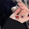 Punk Gothic Red Crystal Heart Rings for Women Vintage Metal Liquid Irregular Thorns Geometric Ring Aesthetic Y2K Jewelry Gift