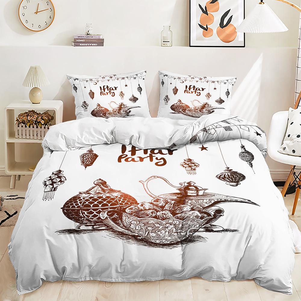 Stars and Moon Duvet Cover Twin King Muslim Ramadan Festival Bedding Set Microfiber Lamp Comforter Cover for Teen Adult Decor