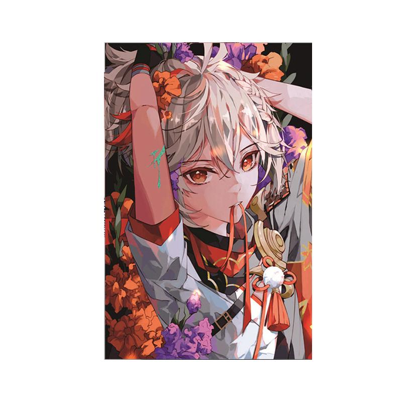 Genshin Impact Cartoon Characters Floral Posters Room Decor Anime Game Pictures Wall Art Bedroom Interior Poster Canvas Painting