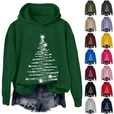 Ladies' Christmas Printed Casual Long Sleeved Round Neck Sports Hoodie Top