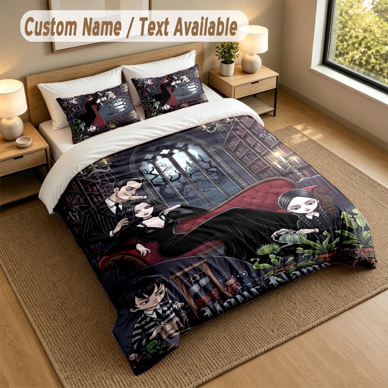 3Pcs Bedding Set Custom Name Text, 1 Sheet 2 Pillowcases Home Bed DecorThe Addams Family