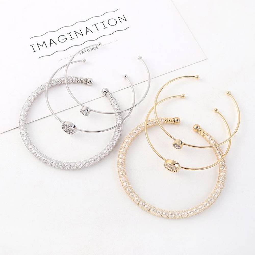 Pearl Zirconia Plated Set Fashion Bracelet Silver 3-Piece Set