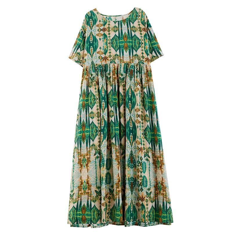 Short Sleeve Plus Size Cotton Vintage Floral New In Dresses for Women Casual Loose Long Summer