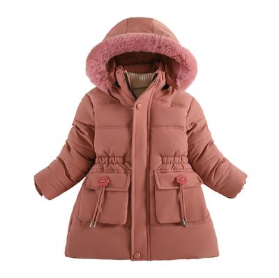 Girls Middle and Large Children's Button Belt Plum Blossom Waist Padded Coat