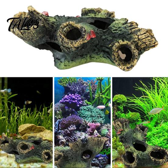 Fish Shelter Ornament Decaying Trunk Aquarium Hide, Decorative Betta Hideout, with Multiple Holes Realistic Tank Hideout And Caves, Resin Log Cave for