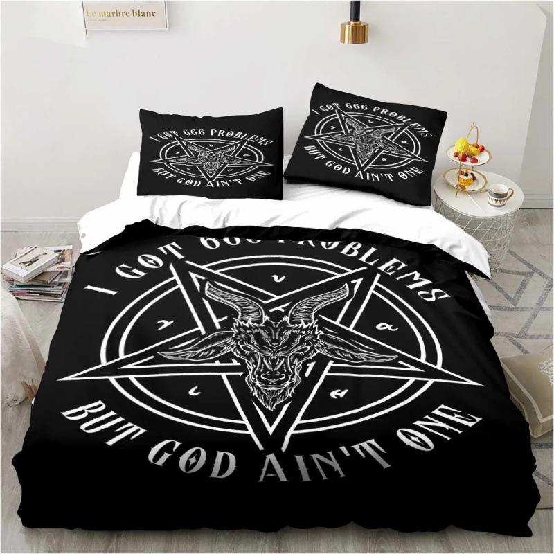 3D Anime Bedding Set Evil-Satan Demon Skull Printed Duvet Cover Set With Pillowcase Bedspread Boy Teens Adult Queen King Size