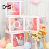 4 Pcs Balloon Box DIY Assembly Transparent Paper Box Balloon Box with Letters Reusable Stackable Cube Decorative Box for Party Wedding Birthday