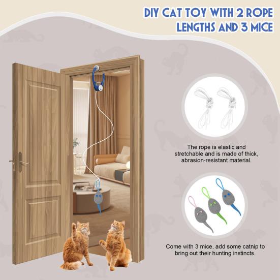Interaktives Katzenspielzeug Wiederaufladbar Hängend Automatisch Kätzchenspielzeug mit 2 Plüschmäusen Indoor Feder Teaser Selbstbeschäftigung Schnurspielzeug