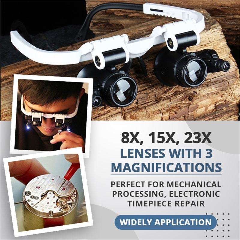 Led Glasses Magnifier 8x 15x 23x Dual Lens Head Mounted Eye Magnifier With Led Lights For Electronic
