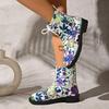 Fashion 2025  Boots Women's Lace-up Booties Printed New European and American Fashion Platform British Short