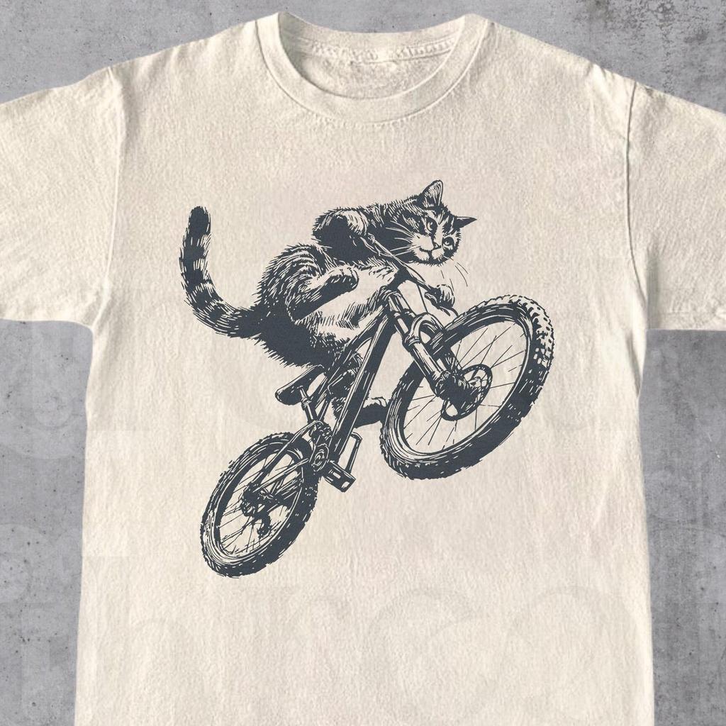 Cat Riding Bicycle Shirt, Funny Kitten Tshirt, Cat Lover Tee, Gift For Bikers And Cat Parents