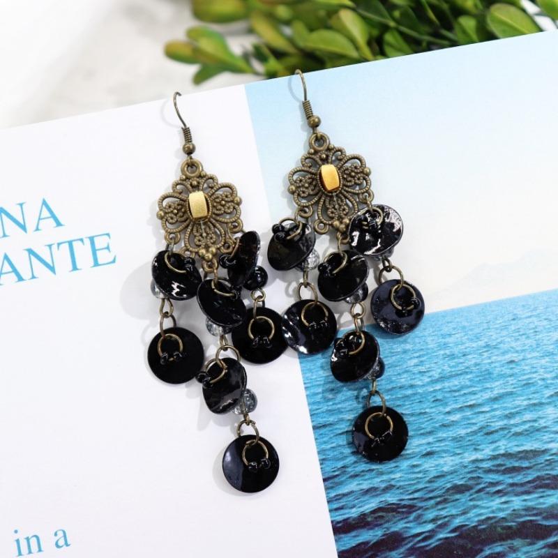 Bohemian Vintage Gorgeous Shell Earrings Long Tassel Versatile Vacation Femininity Court Earrings Ear Accessories