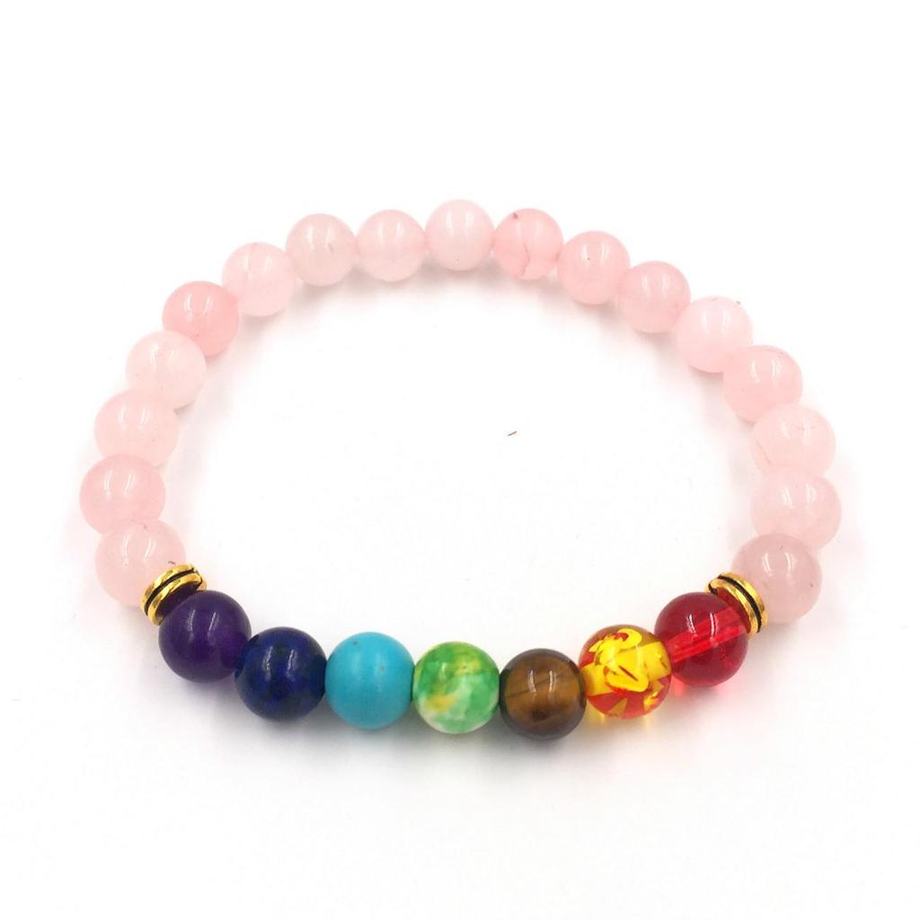 Colorful Agate & Lava Stone Buddhist Prayer Beads Bracelet, 8mm Natural Energy Stones