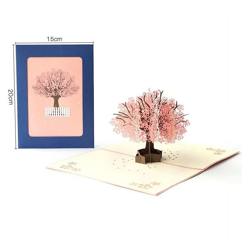 

3D Pop Up Card Romantic Cherry Blossom Tree Single Tree Paper Sculpture Greeting Card Handmade Craft for Special Occasions One size рожевий