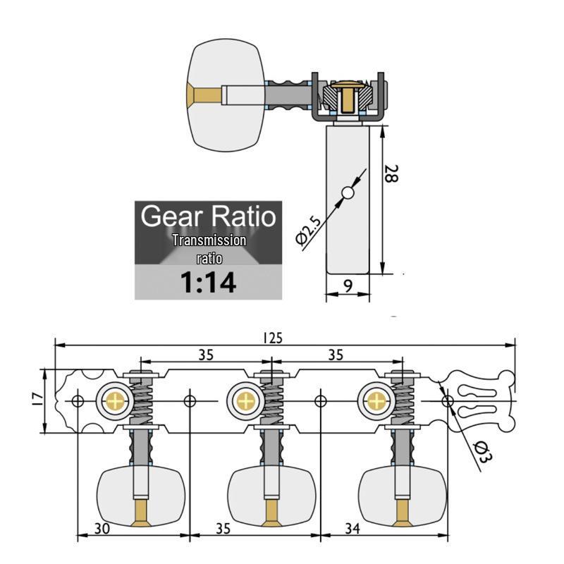 Accordatore Gilded a Tre Posizioni per Chitarra Classica Alice Serie AO-020HV Piroli
