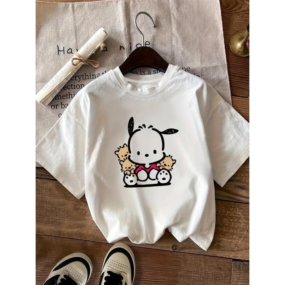 Ladies Printed Short Sleeved Fashionable Casual Round Neck Tshirt with Cute Cartoon Pattern Top for Daily Wear