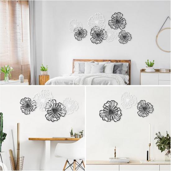 7 Piece Metal Wall Decor for Living Room, Boho Double Layered Iron Flower Wall Hanging Art, Aesthetic Indoor Metal Wall Sculpture Decor for Bedroom
