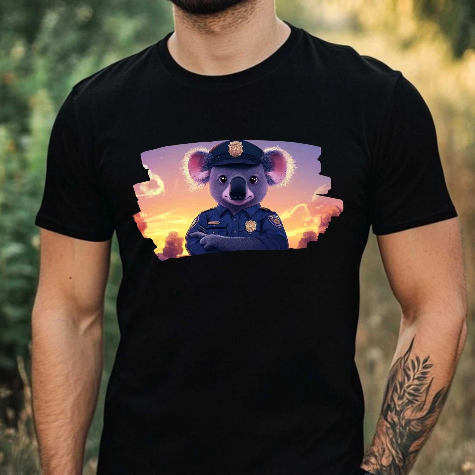 T-Shirt Herren Koala als Polizist Motiv Baumwolle Größe XS bis 5XL S