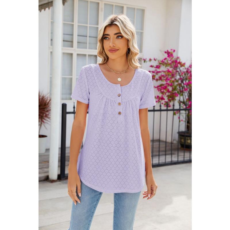 YYFS Dámská móda Ležérní Léto Jaro Jednobarevné halenky a košile s krátkým rukávem a výstřihem do O