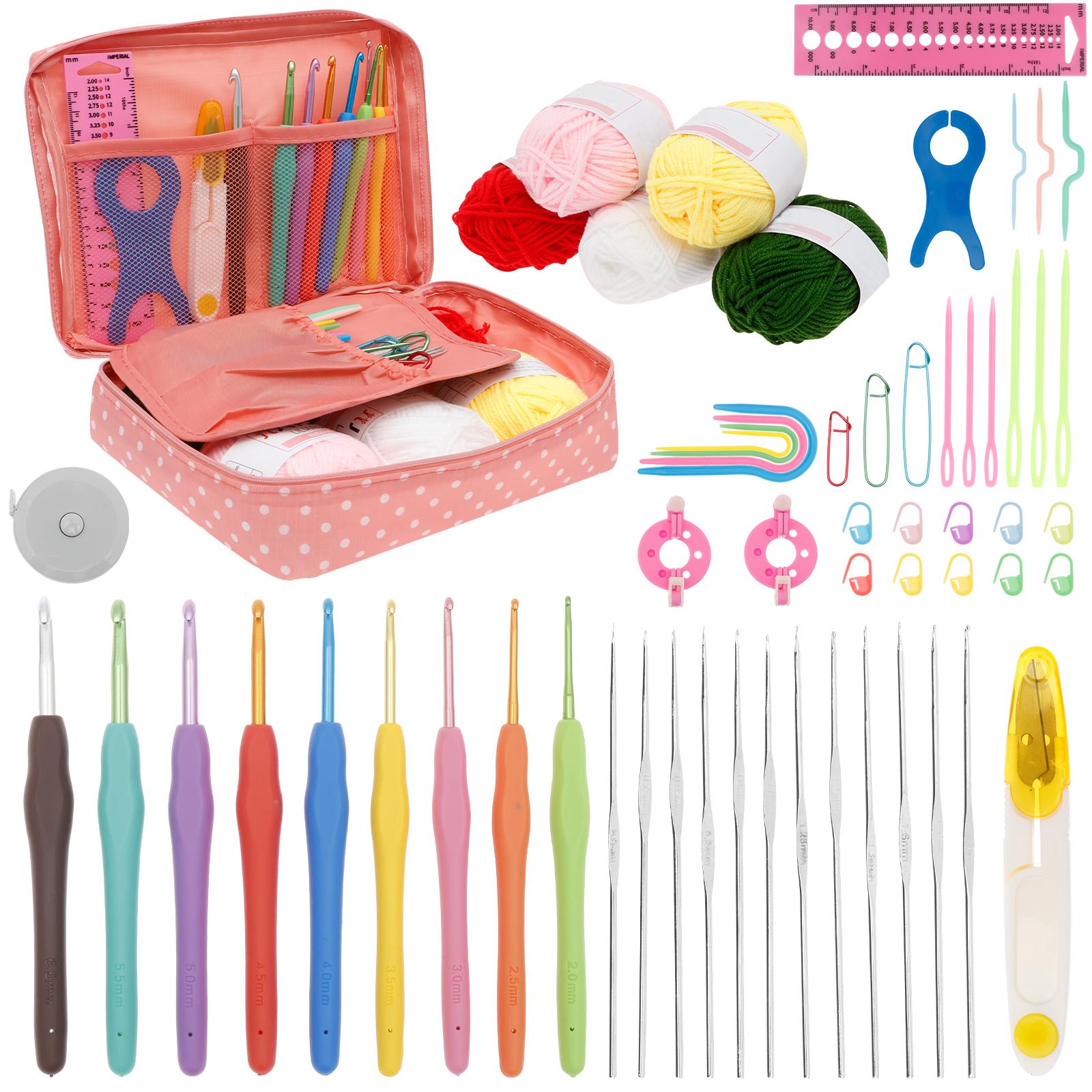 

58Pcs Crochet Kit for Beginners Portable Knitting Starter Kit with Colorful Yarn Crochet Hooks Storage Case for Kids Adults