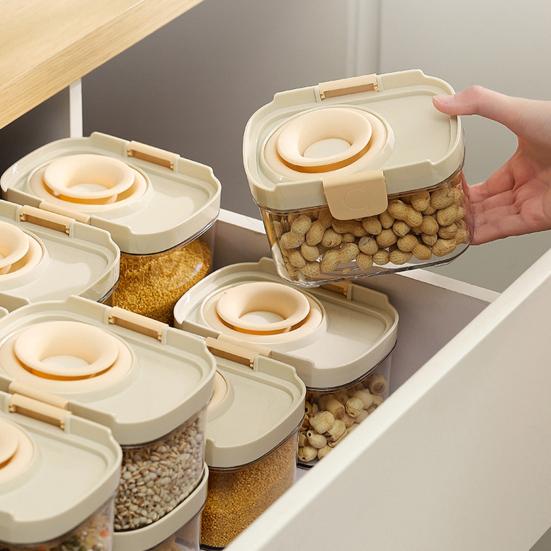 Airtight Food Container Clear Sealed Storage Box with Lid Stackable Grain Canister for Nuts Beans Spices Kitchen Cabinet Pantry Organization