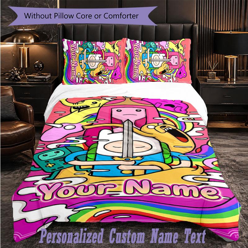 Personalized 3Pcs Bedding SetAdventure Time cartoon Custom Text Duvet Cover Pillowcase Set Bedroom Gift