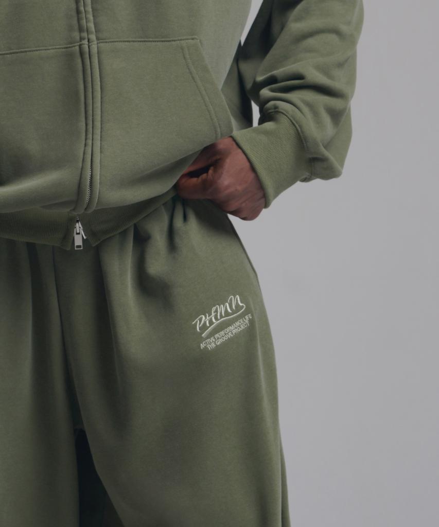 PHERMENON Pigment Oversized Wide String Jogger Pants - Khaki