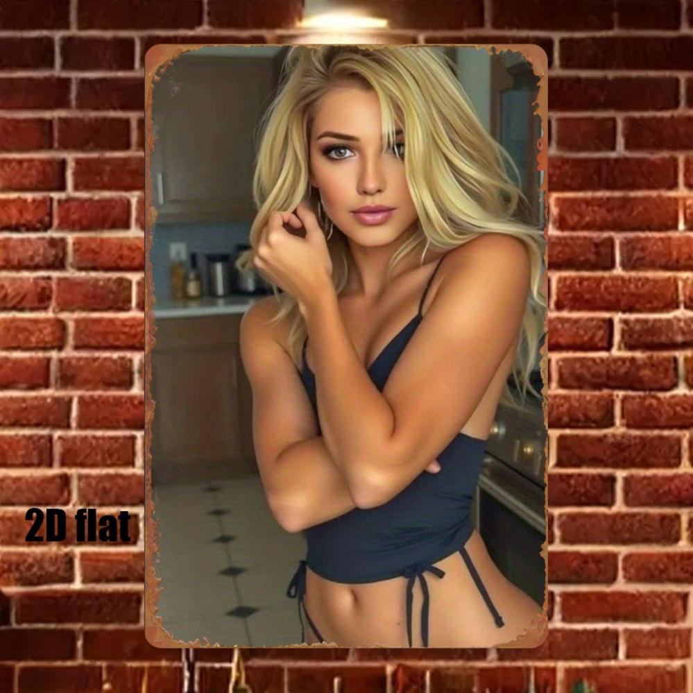 Vintage Blonde Lady Metal Wall Decor 8x12 Inch - Durable Iron Plate for Home Bar Garden Farmhouse, Classic 2D Flat Retro Kitchen