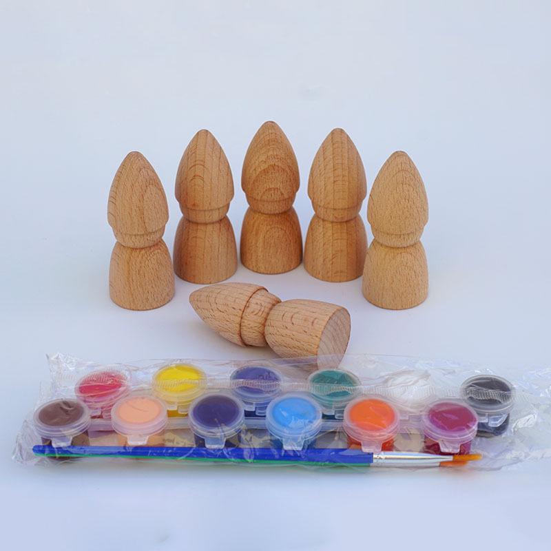 Nordic Hand-Painted Wooden Puppet Doll Set - DIY Creative Six-Piece Collection