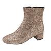 Botas Calientes Mujer Tacón Grueso Punta Fina Brillantes Moda Casual Cremallera Lateral Color Sólido Ropa Exterior Tobillo Botas Planas Mujer