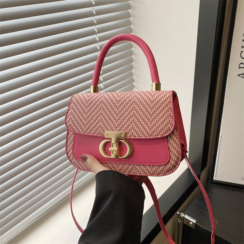 2025 New Large-capacity Foreign Style Splicing Popular Lock Fashionable Simple Handbag Versatile Shoulder Messenger Bag Bag