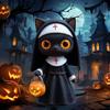 Nunnekatt Skulptur Halloween Nunnekatt Figur med Pumpahink Svart Katt Staty Fantasy Samlarobjekt Skulptur för Älskare