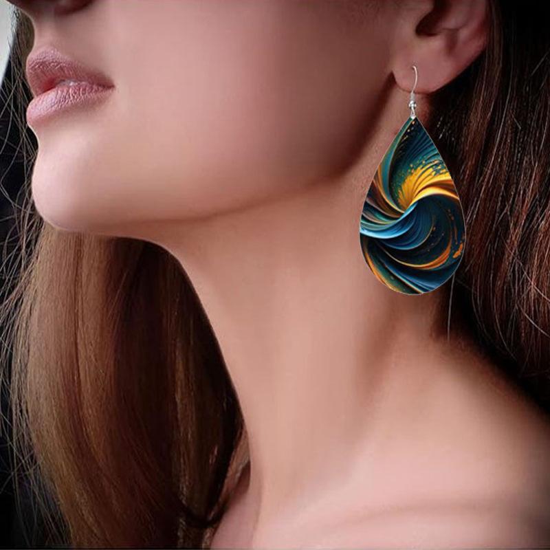 Exaggerated creative popular color pattern teardrop earrings
