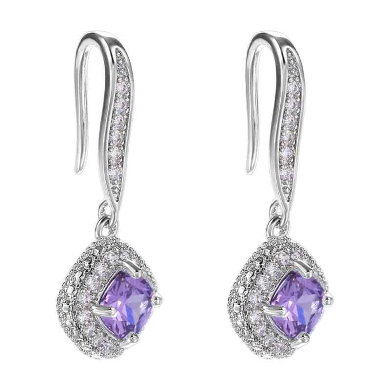 

Square Zirconia Earrings Geometric Earrings Elegant Dangle Earrings Comfortable Earrings Suitable for Various Styles фіолетовий