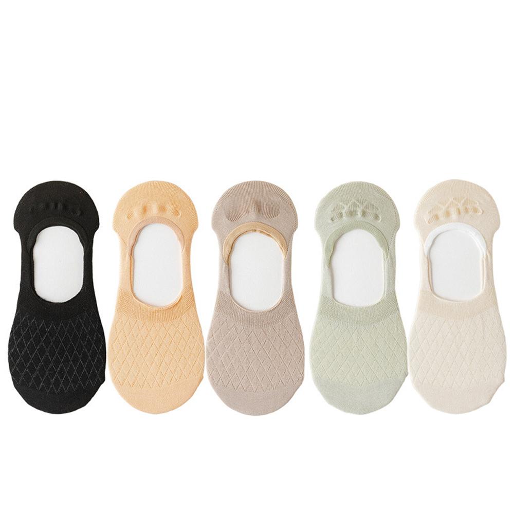 5 Pairs Women Invisible Socks Breathable Cotton Y2K Kawaii No-Show Socks Mesh For Office & Casual Cute White Anti-Slip Socks