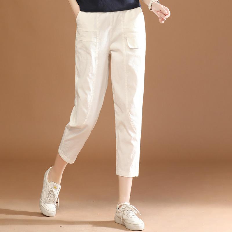 

Женские однотонные модные тонкие комбинезоны повседневные брюки женские летние универсальные укороченные брюки-карго с эластичной резинкой на талии S белый