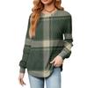 Fashionable Women's Long Sleeved Checkered Striped Printed Lightweight Sweater With Loose Round Neck Top