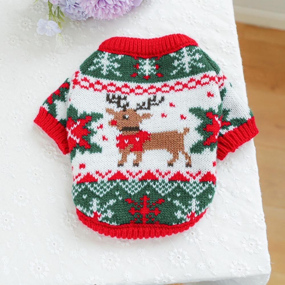 Warm Dog Snowflake Sweater Cartoon Pattern Christmas Puppy Clothes Cat Elk Knitwear Holiday Suit