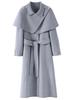 Women's Double-Sided Wool Coat, Extra Long Hepburn Style with Detachable Shawl – Fashionable Autumn/Winter Outerwear