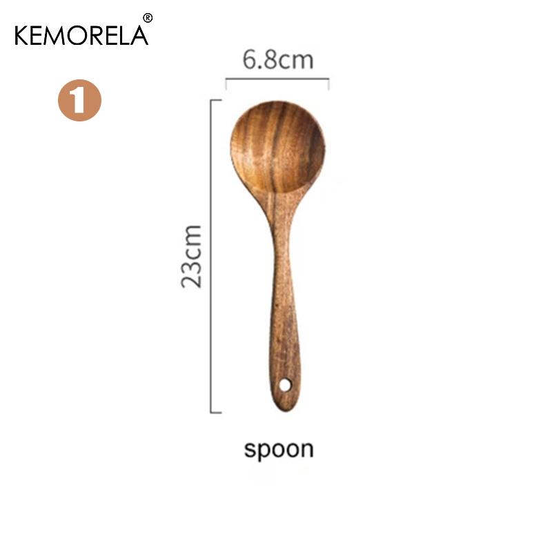 1PC Thailand Teak Natural Wood Tableware Spoon Ladle Turner Long Rice Colander Soup Skimmer Cooking Spoons Scoop Kitchen Tool
