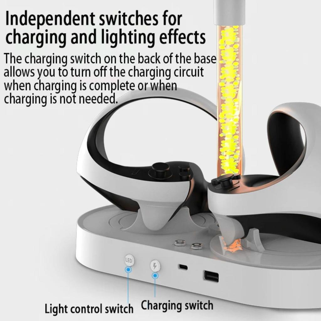 Magnetic RGB Charging Stand for PS5 Console & PS VR2, Dual Controller Charger with Headset  Glasses Storage Holder