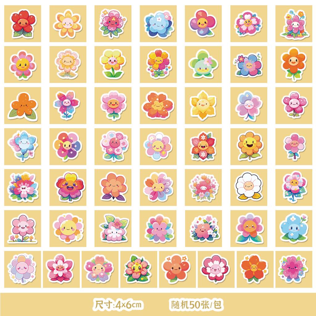 50/100 Cute Style Flowers and Succulent Graffiti Stickers Suitcase Decoration Waterproof Stickers DIY Hand Account Stickers