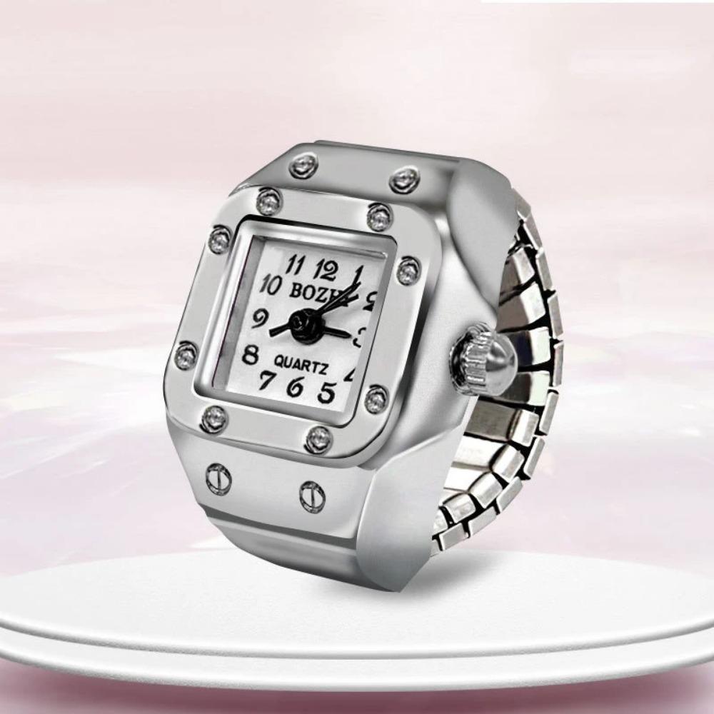 Creative Ring Watch for Men Women, Square Dial Alloy Finger Watch, Fashion Couple Finger Ring Watches Jewelry Gift
