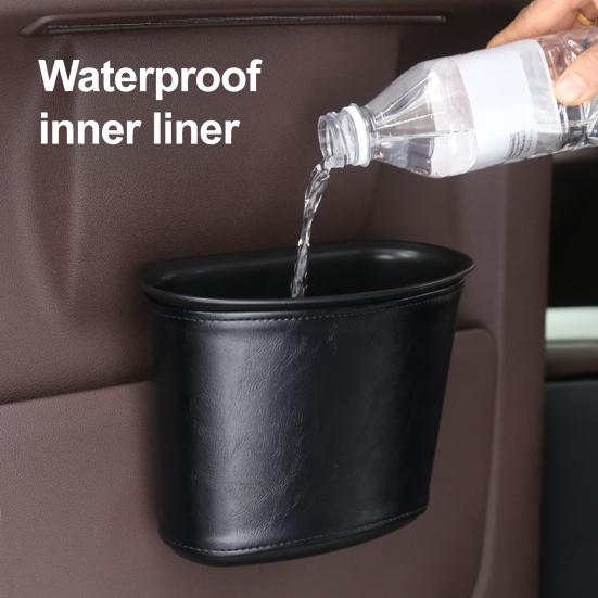 Car Trash Can for Vehicle Faux Leather Hanging Door Storage Bag for Garbage Waterproof Organizer Pouch for Car Interior