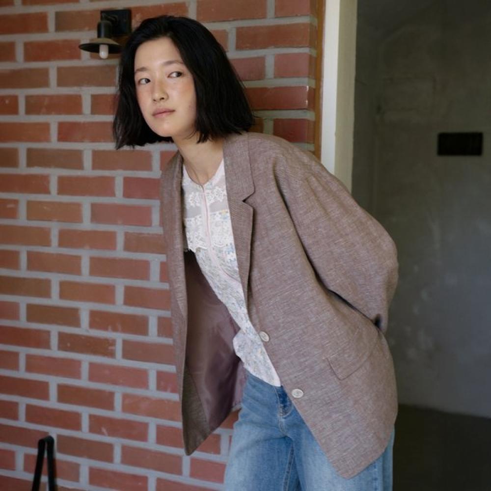 

Thursday Island Check Pattern Linen Two Button Jacket T256mjk135w brown (BR)/S