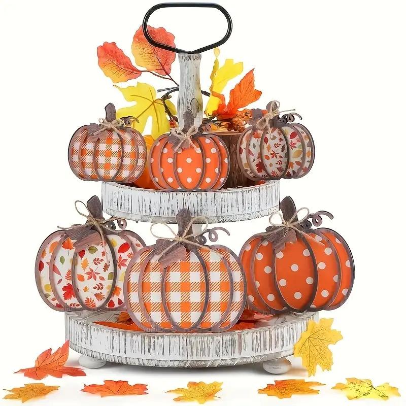 6 Stück Vintage Kürbis Herbst Orange Braun Tischdecke Platzset Esszimmer Mittelstück Kunstholz Party Bauernhaus Heimdeko