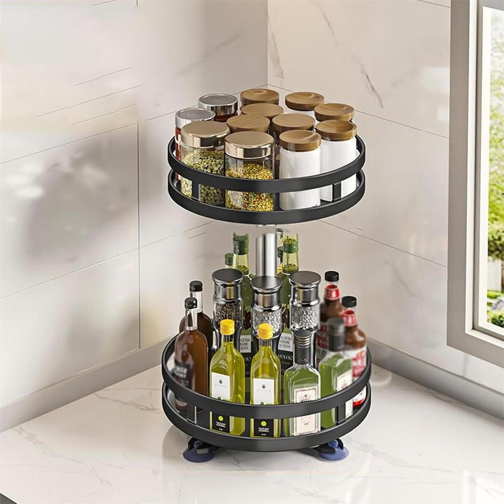 360°Rotation Spice Rack Organizer Jar Cans For Kitchen Accessories Non-Skid Carbon Steel Storage Tray For Seasonings And Spices