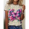 Butterfly Women's Round Neck  Summer Outdoor Fashion Short Sleeve Tops Flower Printing OverSized
